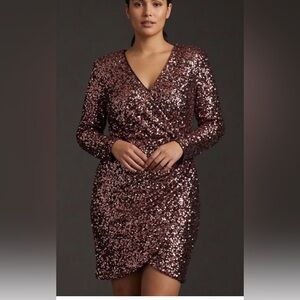 Astr Sequin Long Sleeve Dress - Pink